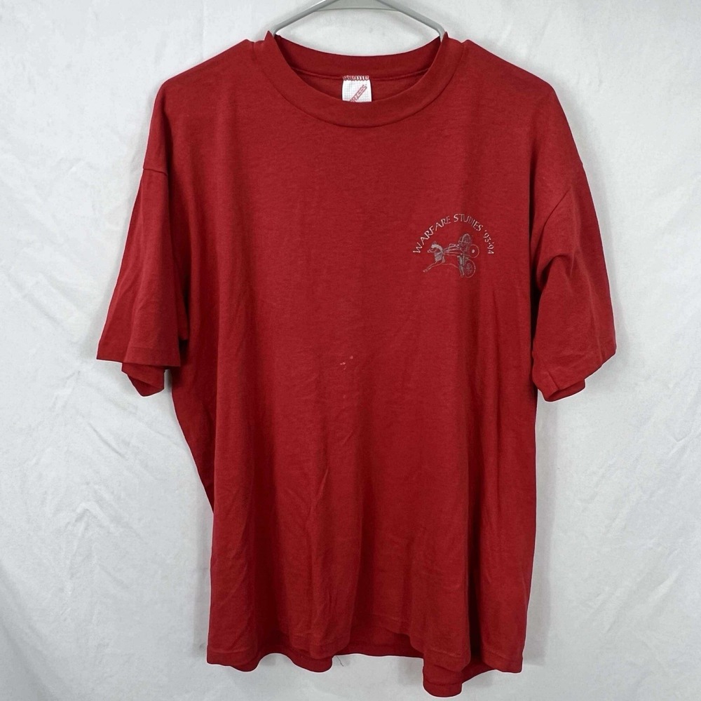 JERZEES Vintage Red Shirt XL USA Warfare Studies Shirt 90s Short Sleeve See Note